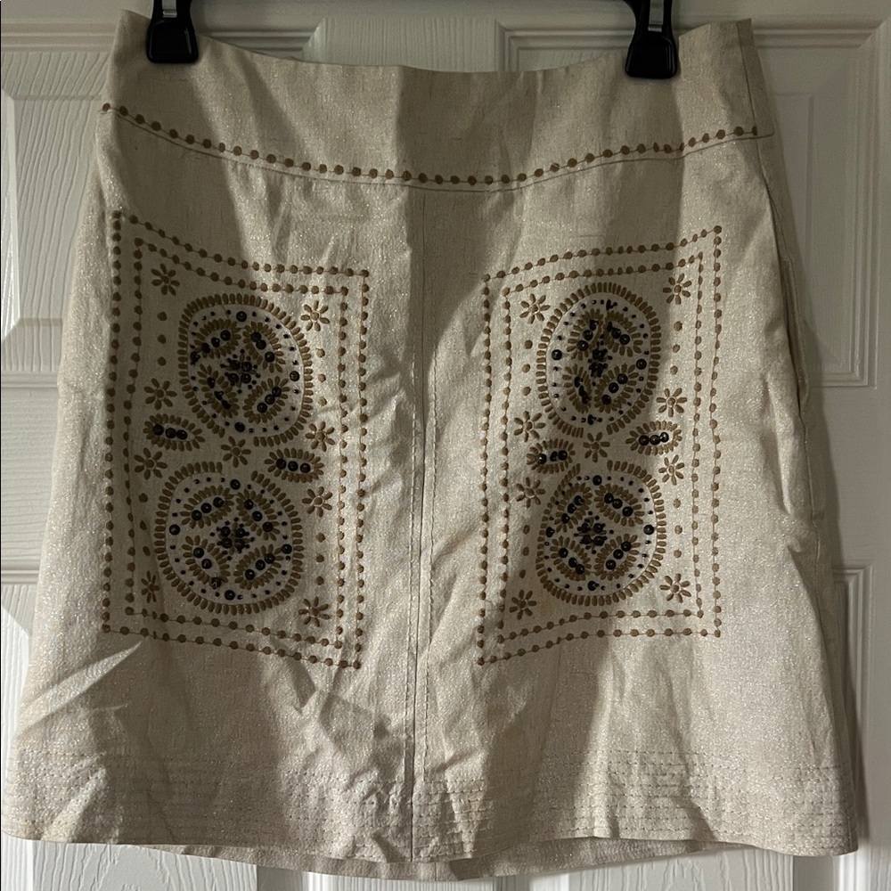 Anthropologie Embroidered Cream Skirt with Pockets
